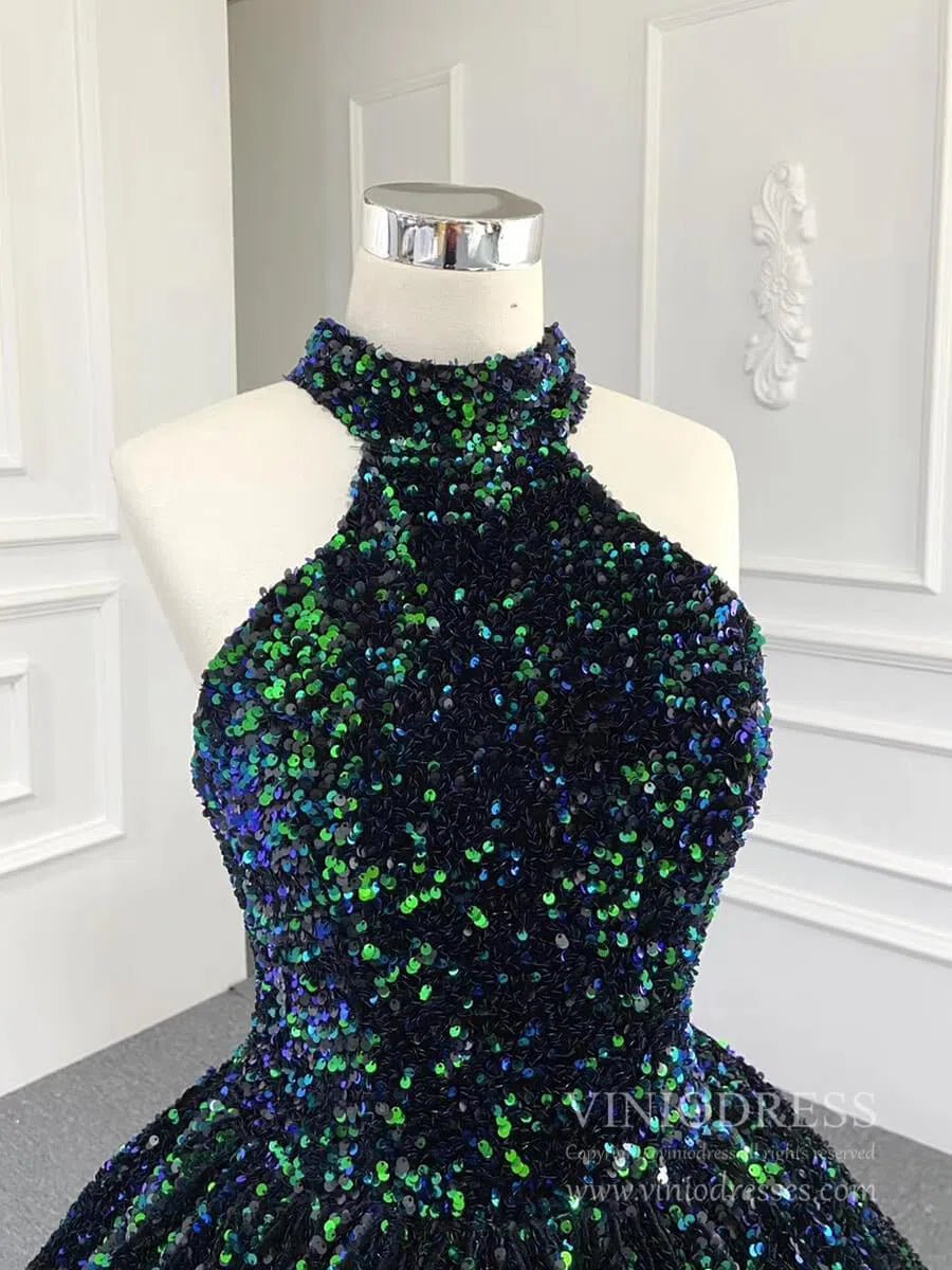 Midi Cocktail Dresses for Women Shiny Green Prom Dress 66991-prom dresses 2025 -Viniodress-Green-Custom Size-