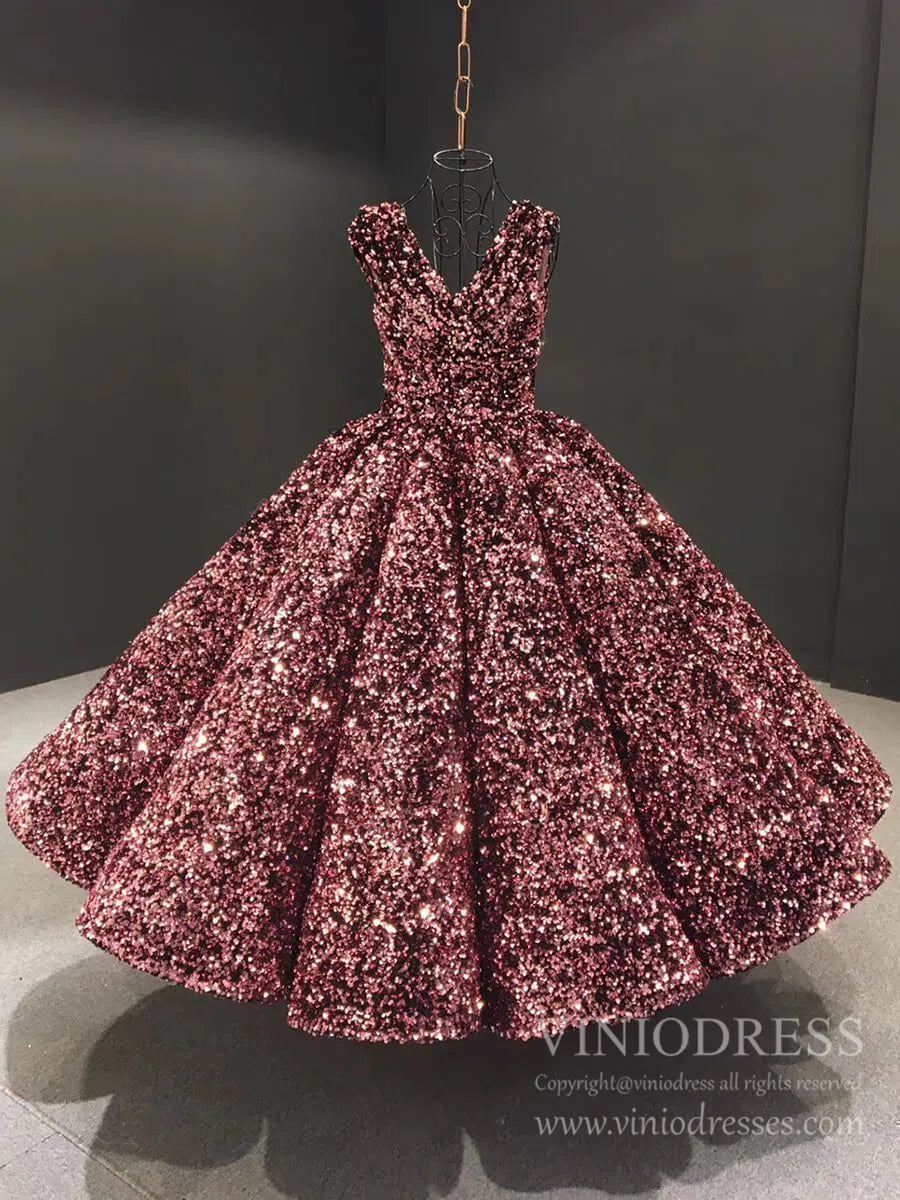 Midi Prom Dresses Shiny Cocktail Dress 66991 V-Neck-prom dresses 2025 -Viniodress-Pink-Custom Size-