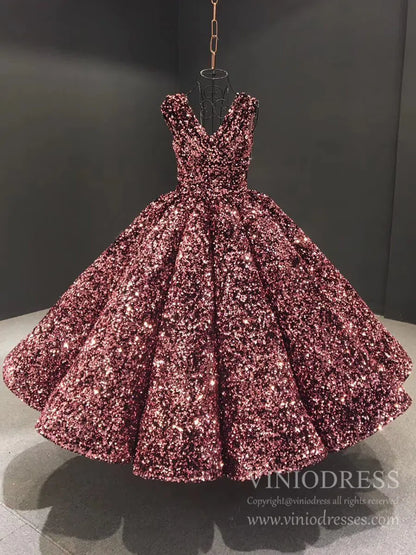 Midi Prom Dresses Shiny Cocktail Dress 66991 V-Neck-prom dresses 2025 -Viniodress-Pink-Custom Size-