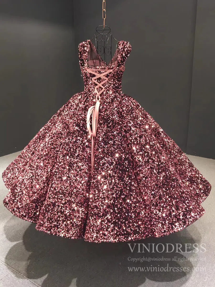 Midi Prom Dresses Shiny Cocktail Dress 66991 V-Neck-prom dresses 2025 -Viniodress-Pink-Custom Size-