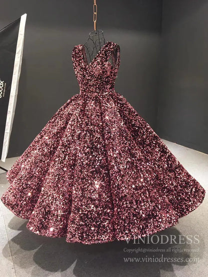 Midi Prom Dresses Shiny Cocktail Dress 66991 V-Neck-prom dresses 2025 -Viniodress-Pink-Custom Size-