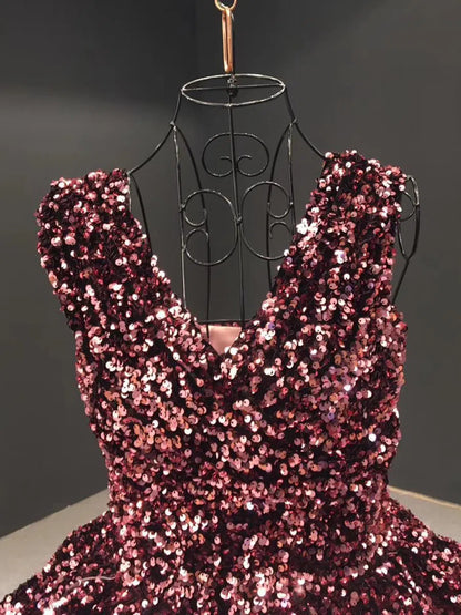 Midi Prom Dresses Shiny Cocktail Dress 66991 V-Neck-prom dresses 2025 -Viniodress-Pink-Custom Size-