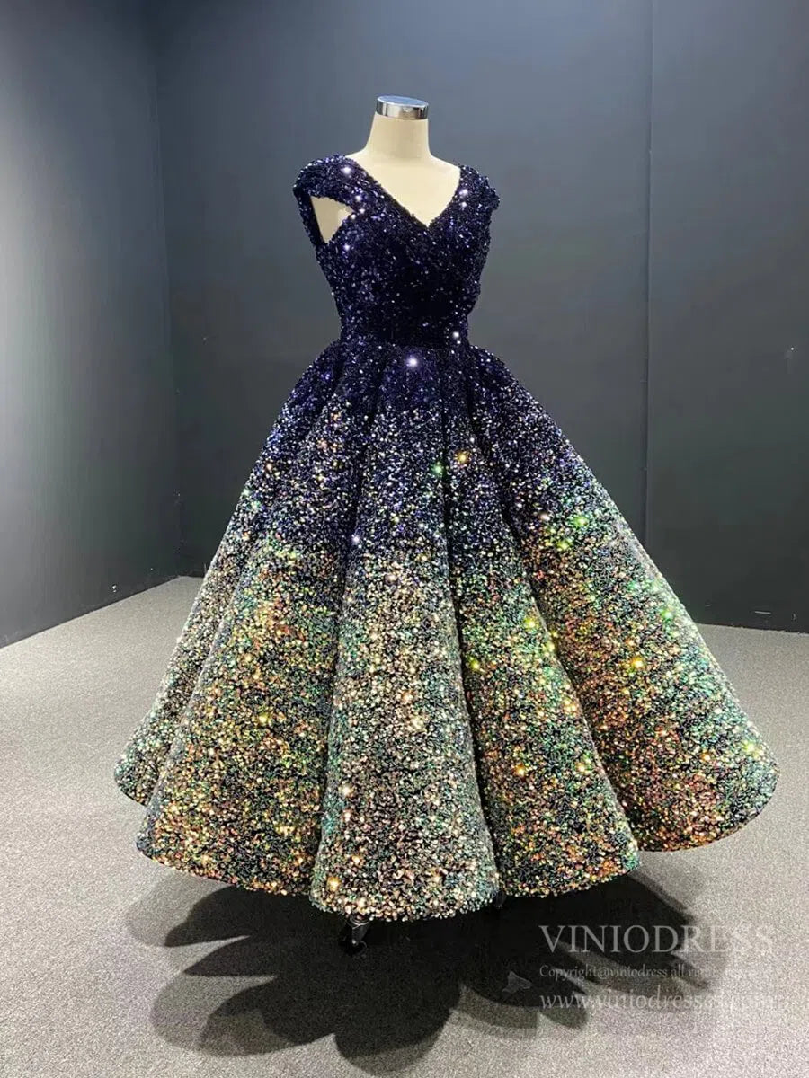 Midi Prom Dresses Shiny Cocktail Dress 66991 V-Neck-prom dresses 2025 -Viniodress-Pink-Custom Size-