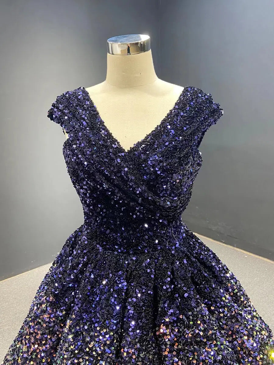 Midi Prom Dresses Shiny Cocktail Dress 66991 V-Neck-prom dresses 2025 -Viniodress-Pink-Custom Size-