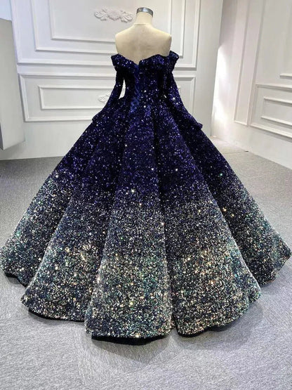 Midnight Ombre Glitter Ball Gown | Sequin Quinceañera & Debutante Dress with Long Sleeves 66991-Quinceanera Dresses 2025 -Viniodress-Gold-Custom Size-