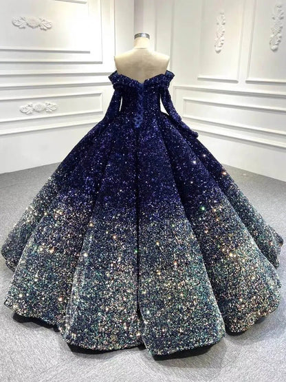 Midnight Ombre Glitter Ball Gown | Sequin Quinceañera & Debutante Dress with Long Sleeves 66991-Quinceanera Dresses 2025 -Viniodress-Gold-Custom Size-