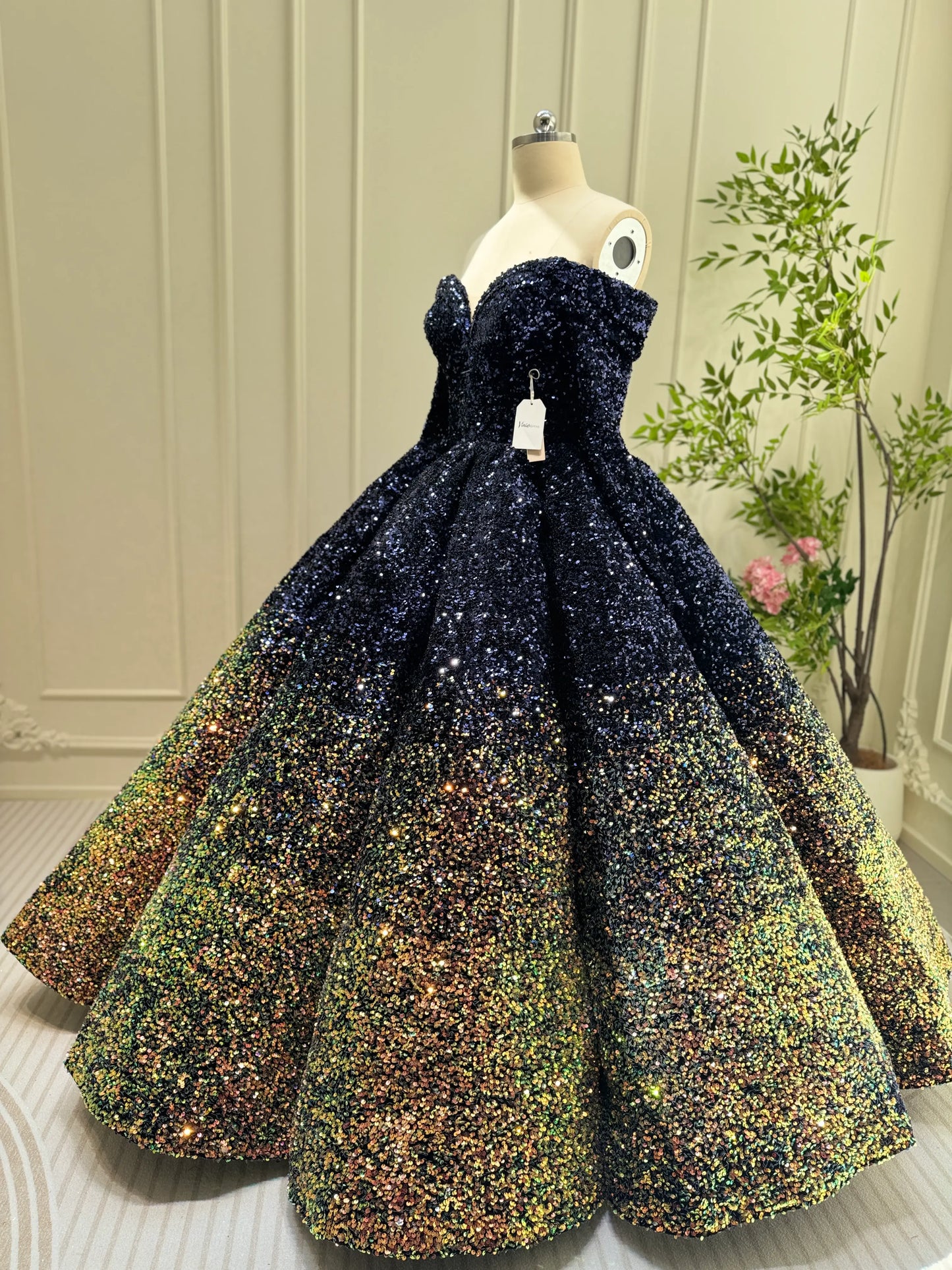 Midnight Ombre Glitter Ball Gown | Sequin Quinceañera & Debutante Dress with Long Sleeves 66991-Quinceanera Dresses 2025 -Viniodress-Gold-Custom Size-