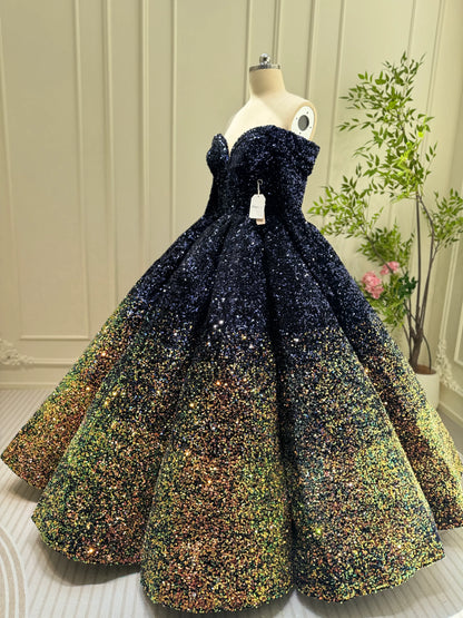Midnight Ombre Glitter Ball Gown | Sequin Quinceañera & Debutante Dress with Long Sleeves 66991-Quinceanera Dresses 2025 -Viniodress-Gold-Custom Size-
