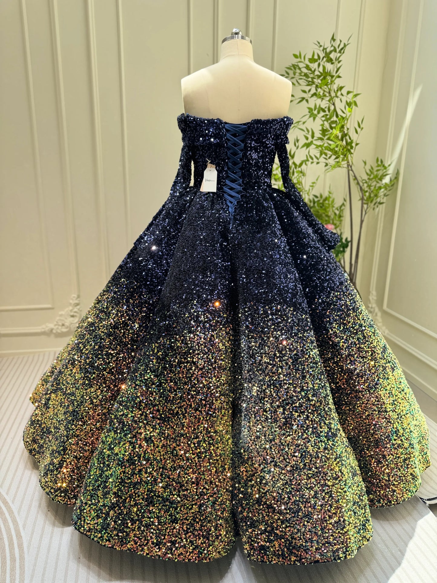 Midnight Ombre Glitter Ball Gown | Sequin Quinceañera & Debutante Dress with Long Sleeves 66991-Quinceanera Dresses 2025 -Viniodress-Gold-Custom Size-
