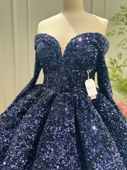 Midnight Ombre Glitter Ball Gown | Sequin Quinceañera & Debutante Dress with Long Sleeves 66991-Quinceanera Dresses 2025 -Viniodress-Gold-Custom Size-