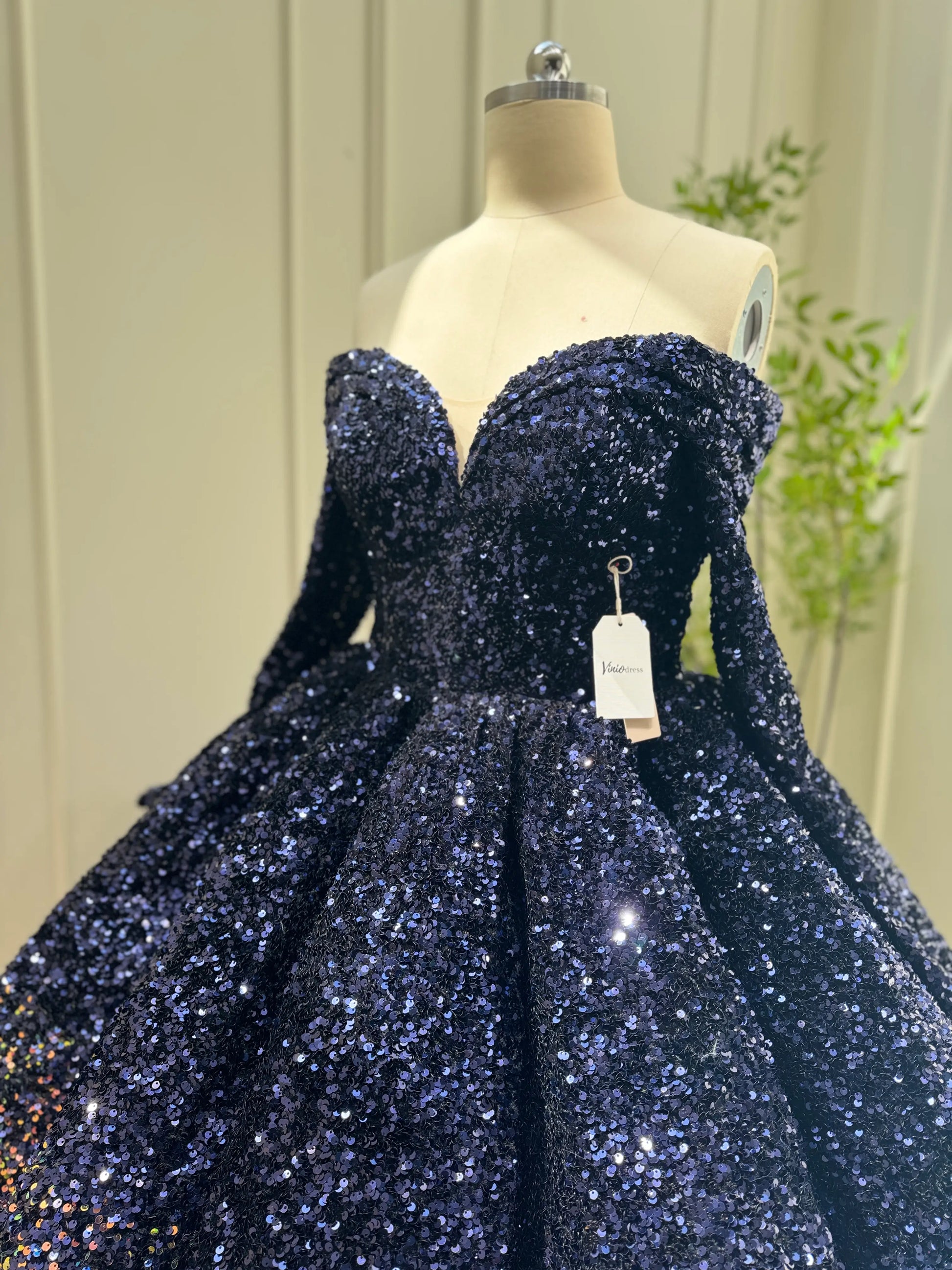 Midnight Ombre Glitter Ball Gown | Sequin Quinceañera & Debutante Dress with Long Sleeves 66991-Quinceanera Dresses 2025 -Viniodress-Gold-Custom Size-