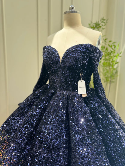 Midnight Ombre Glitter Ball Gown | Sequin Quinceañera & Debutante Dress with Long Sleeves 66991-Quinceanera Dresses 2025 -Viniodress-Gold-Custom Size-