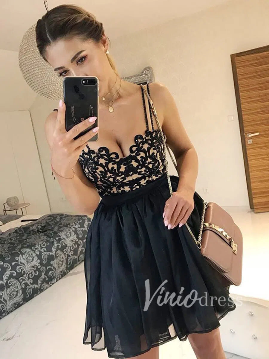 Short Prom Dresses 2025 Mini Little Black Homecoming Dresses with Straps SD1106-homecoming dresses-Viniodress-Black-Custom Size-Viniodress