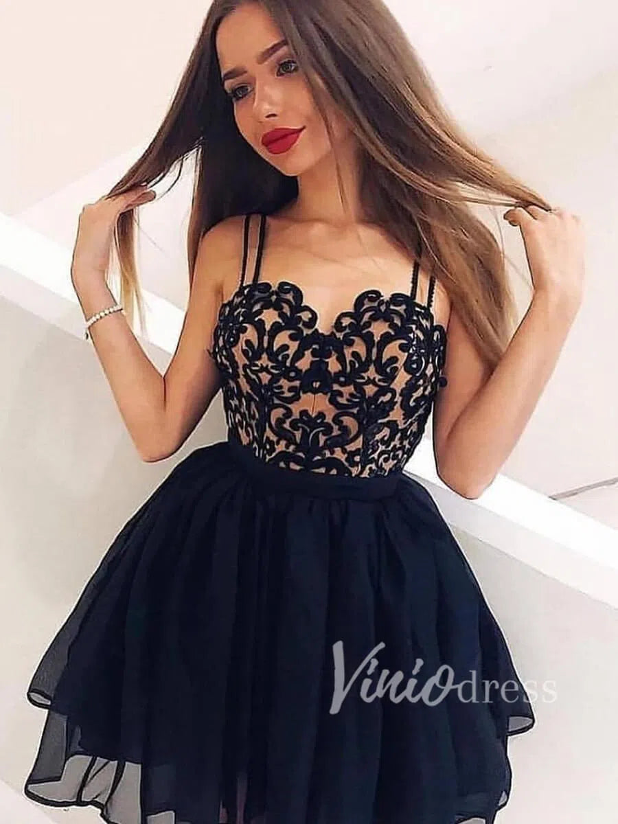 Short Prom Dresses 2025 Mini Little Black Homecoming Dresses with Straps SD1106-homecoming dresses-Viniodress-Black-Custom Size-Viniodress