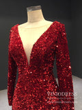 Prom Dress 2025 Mini Red Bodycon Cocktail Dress Long Sleeve Shimmering Party Dress FD1986B-unique prom dresses-Red-US 2-Viniodress