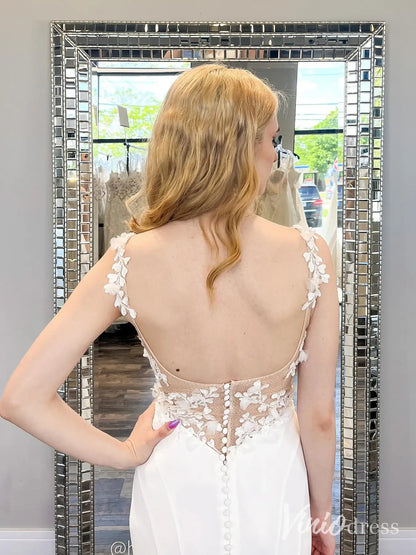 Minimalist Crepe Mermaid Wedding Dress with Square Neckline, Illusion Lace Back, and Sweep Train – MN110-wedding dresses 2025 -Viniodress-Ivory-Custom Size-