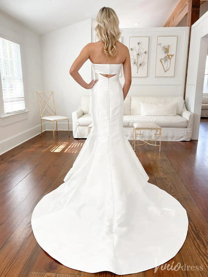 Minimalist Strapless Satin Wedding Dress with Button-Back and Train – VW2553-wedding dresses 2025 -Viniodress-White-Custom Size-