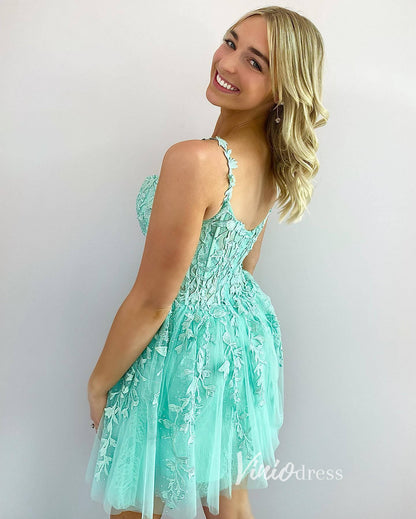 Mint Lace Homecoming Dresses Spaghetti Strap Short Prom Dress SD1177-Homecoming Dresses 2025 -Viniodress-Mint-Custom Size-