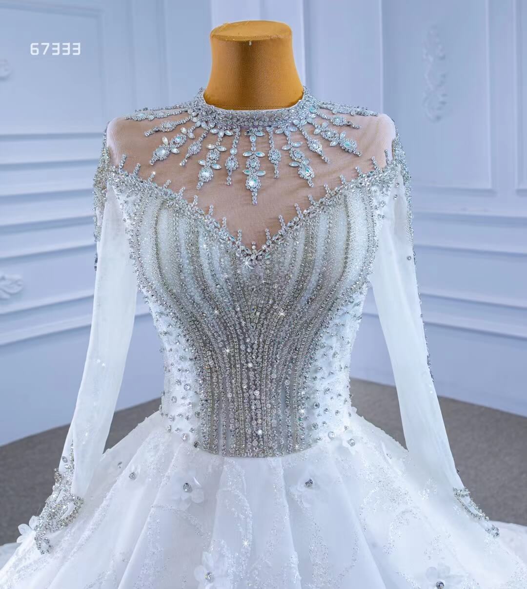 Mock Neck Long Sleeve Wedding Dresses Luxury Bridal Gowns 67333 Viniodress-wedding dresses 2025 -Viniodress-As Picture-Custom Size-