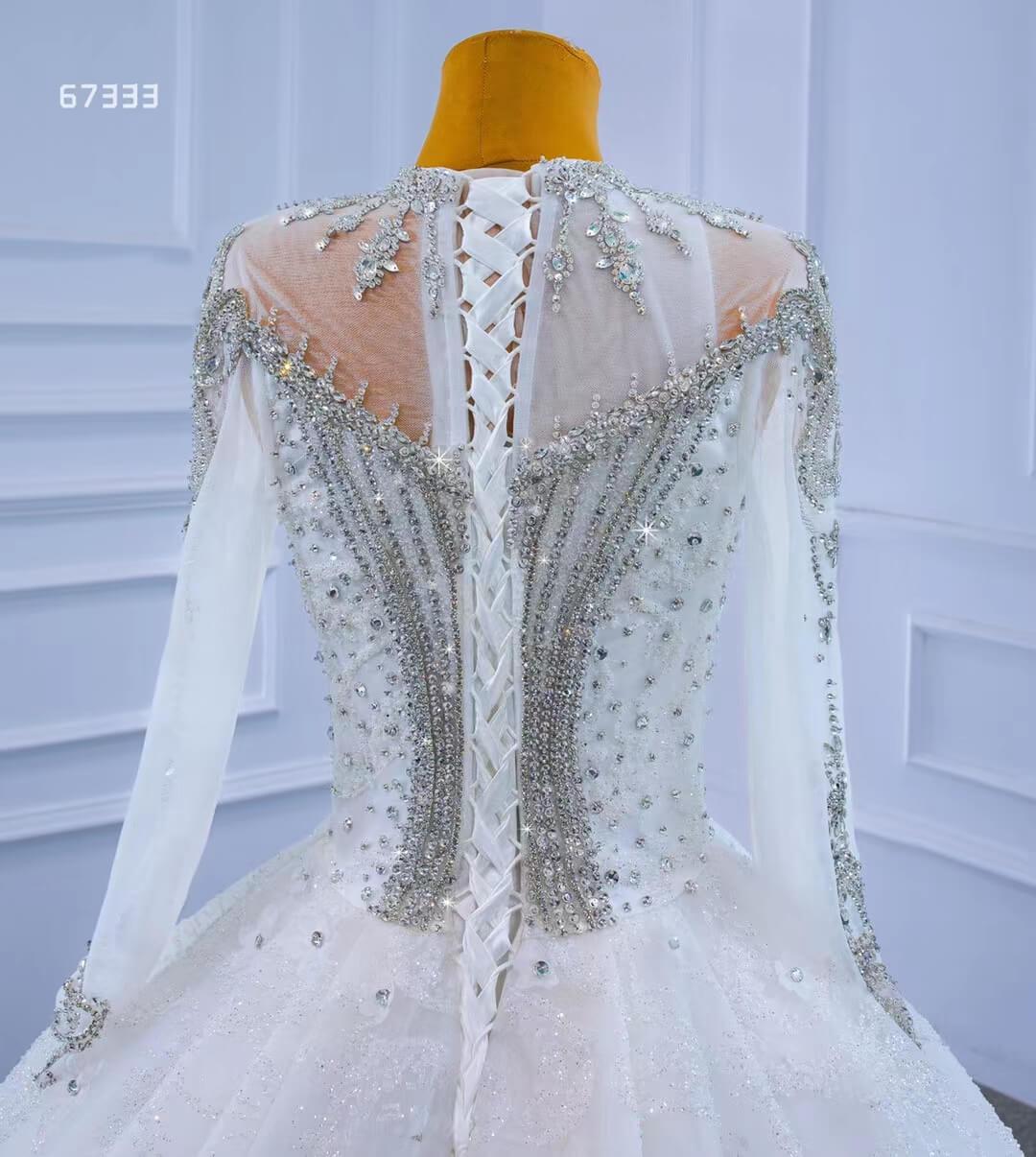 Mock Neck Long Sleeve Wedding Dresses Luxury Bridal Gowns 67333 Viniodress-wedding dresses 2025 -Viniodress-As Picture-Custom Size-