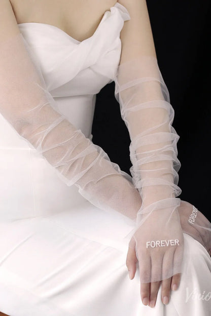 Moder Sheer Tulle Sleeve Lettering Embroidered Bridal Gloves WG181-Bridal Gloves 2026-Viniodress-Ivory-