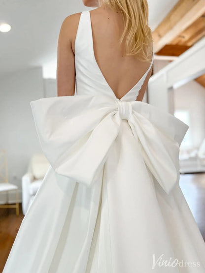 Modern A-Line Wedding Dress with Square Neckline and Oversized Bow – VW2529-wedding dresses 2025 -Viniodress-White-Custom Size-