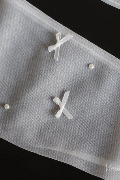 Modern Sheer Long Opera Bridal Gloves with Bows & Pearls WG170-Bridal Gloves 2026-Viniodress-Ivory-