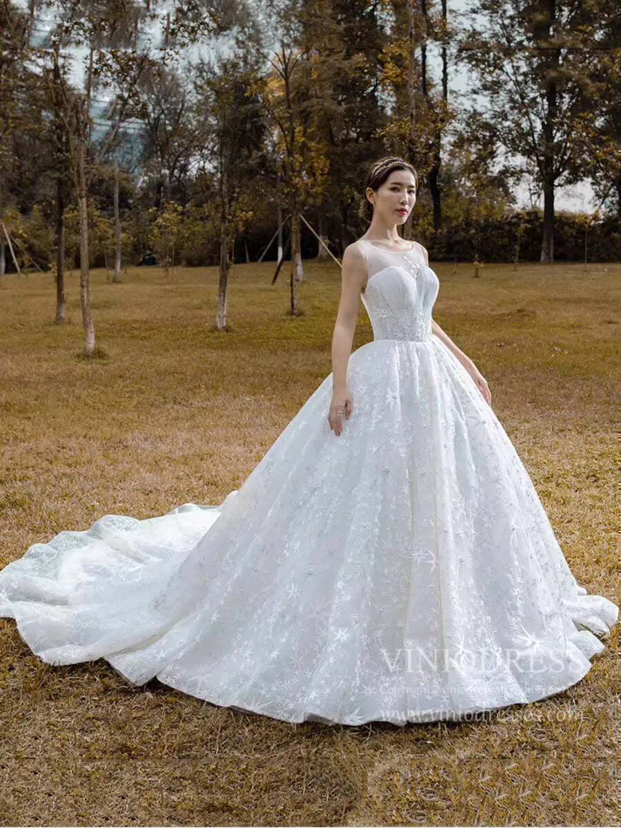 Modest Cathedral Lace Wedding Dresses Ball Gown VW1188-wedding dresses-Viniodress-Viniodress