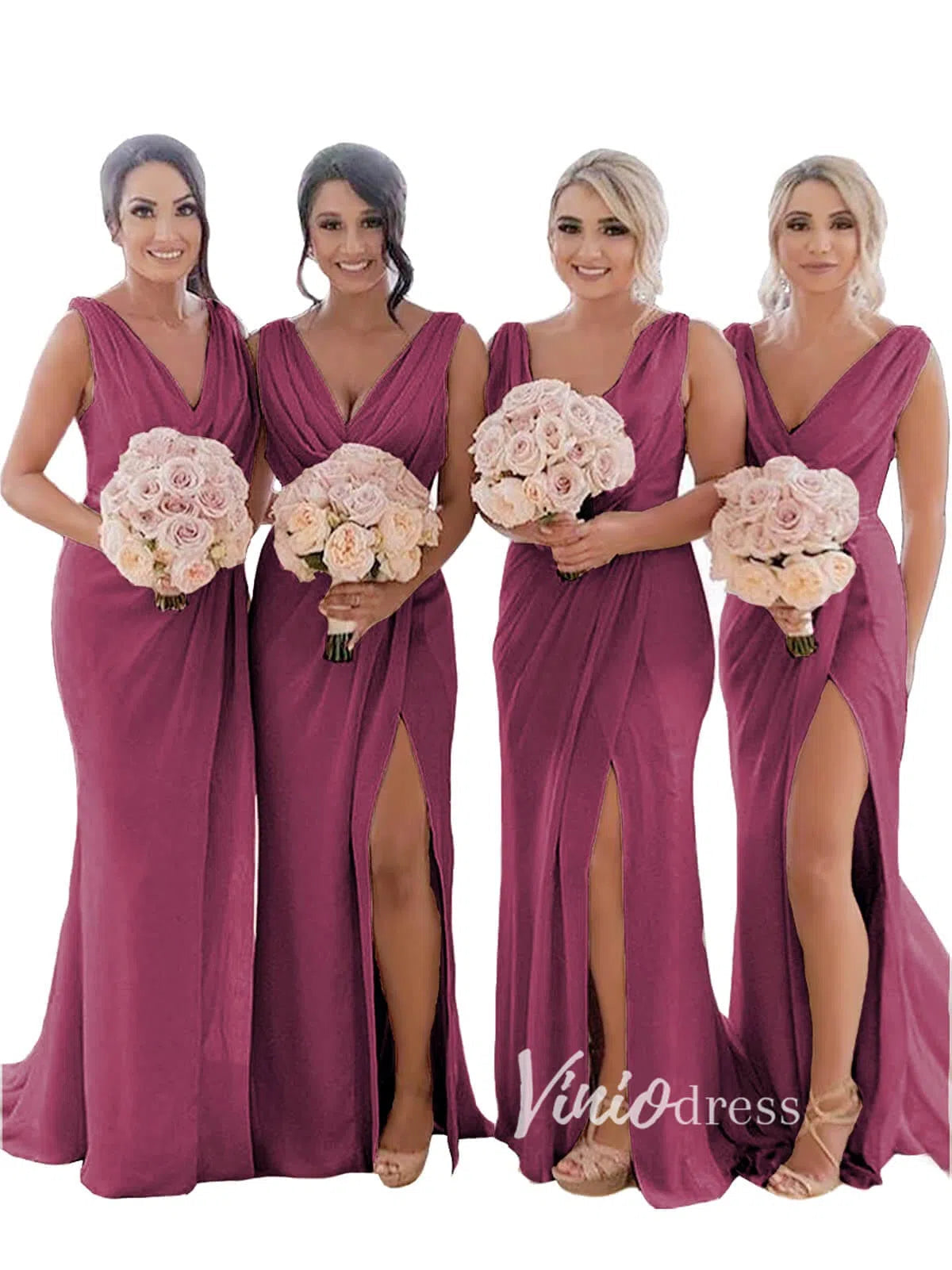 Modest Champagne Long Bridesmaid Dresses with Slit Viniodress VB1003 Modest Champagne Long Bridesmaid Dresses with Slit Viniodress VB1003