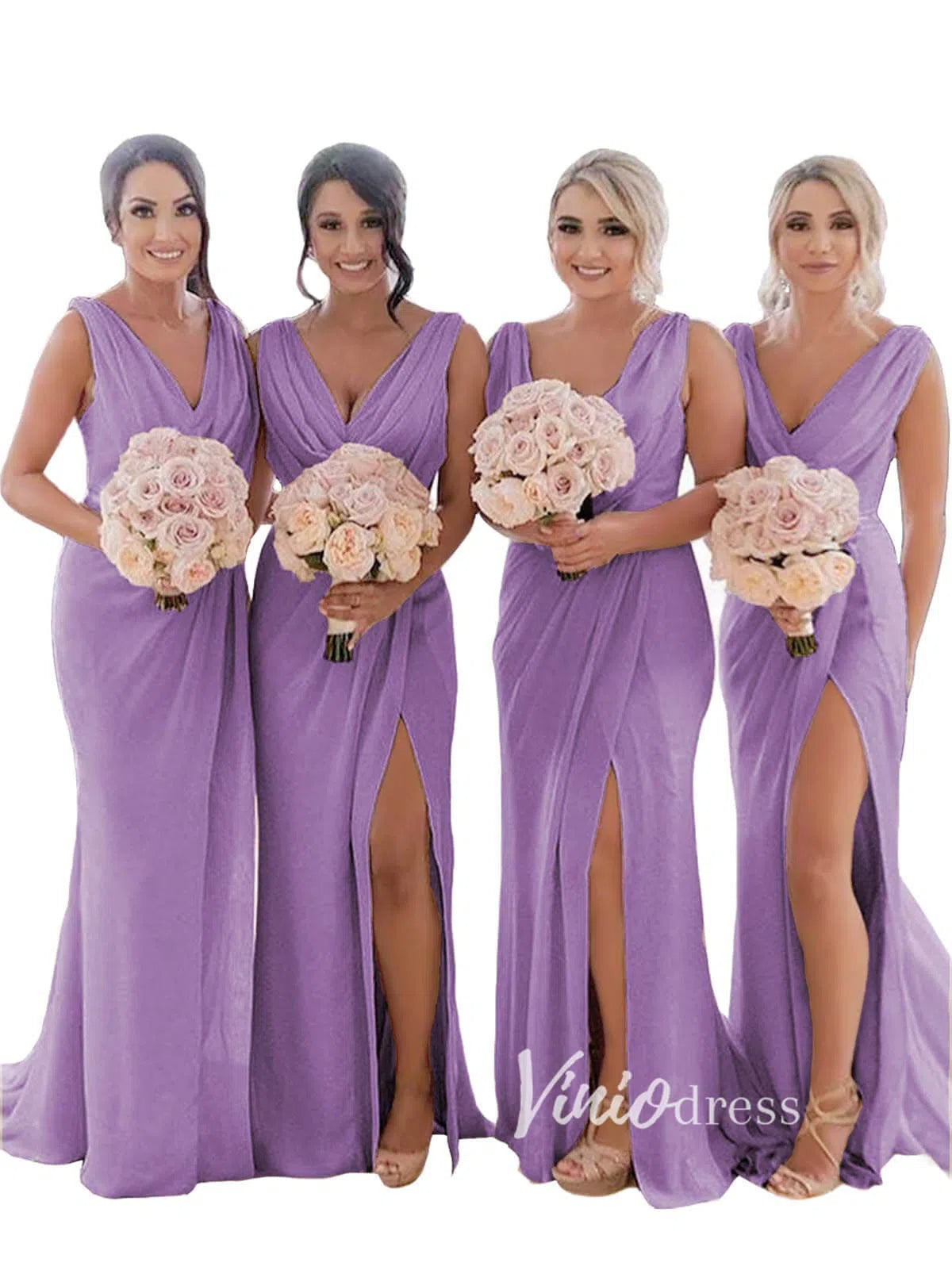 Modest Champagne Long Bridesmaid Dresses with Slit Viniodress VB1003-bridesmaid dresses 2025 -Viniodress-Champagne Blush-Custom Size-