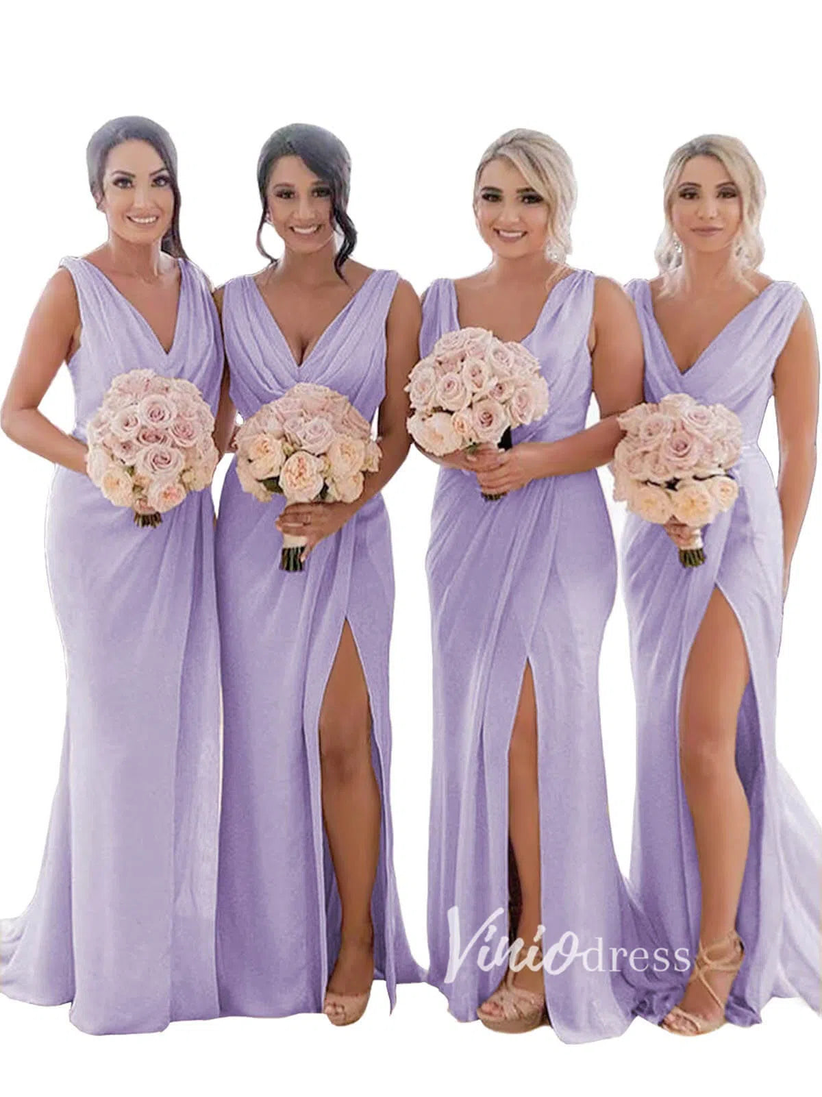 Modest Champagne Long Bridesmaid Dresses with Slit Viniodress VB1003-bridesmaid dresses 2025 -Viniodress-Champagne Blush-Custom Size-