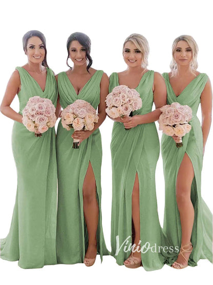 Modest Champagne Long Bridesmaid Dresses with Slit Viniodress VB1003-bridesmaid dresses 2025 -Viniodress-Champagne Blush-Custom Size-