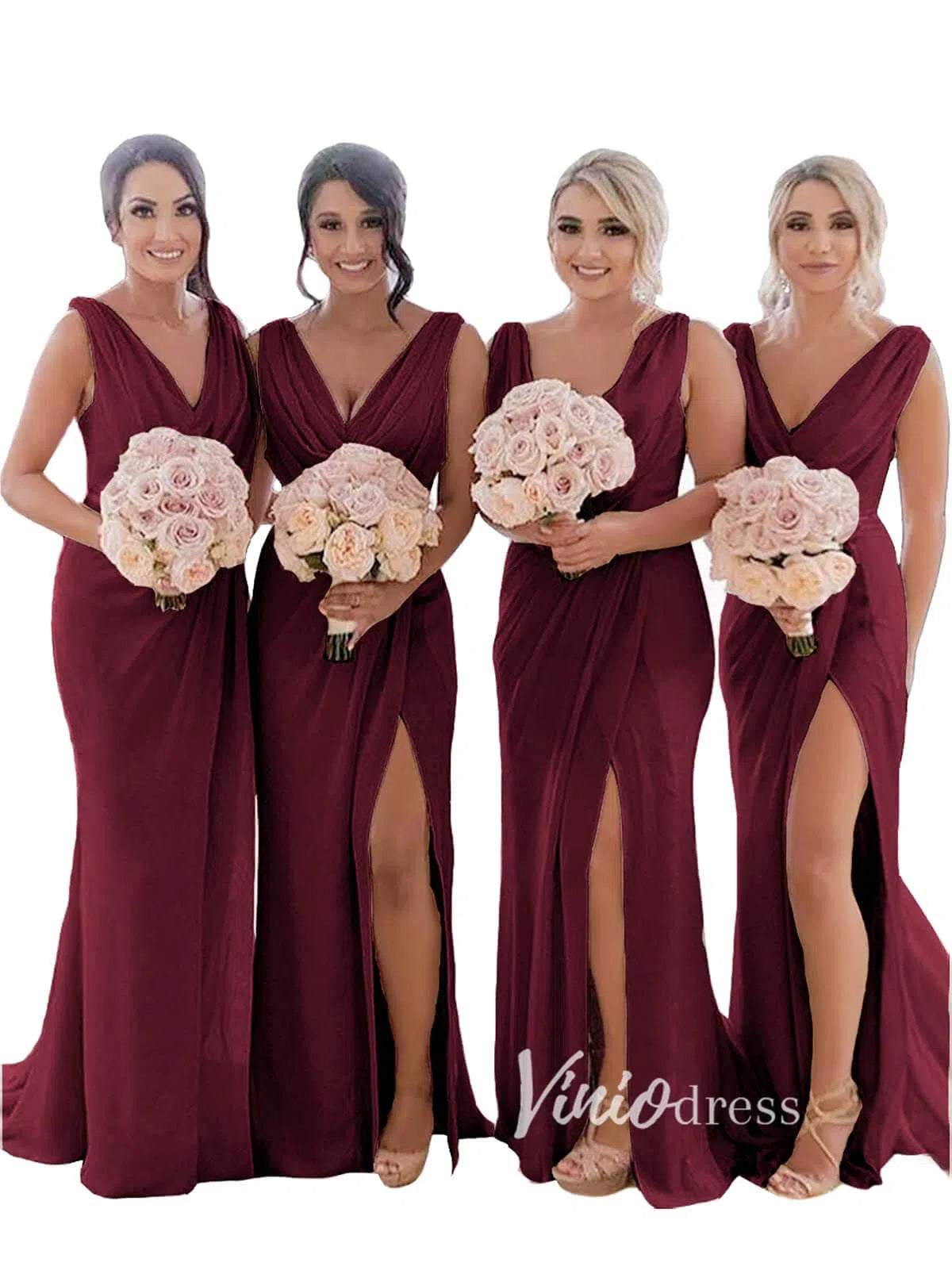 Modest Champagne Long Bridesmaid Dresses with Slit Viniodress VB1003-bridesmaid dresses 2025 -Viniodress-Champagne Blush-Custom Size-