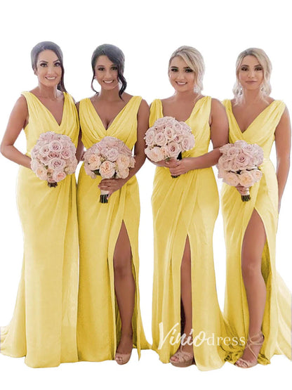 Modest Champagne Long Bridesmaid Dresses with Slit Viniodress VB1003-bridesmaid dresses 2025 -Viniodress-Champagne Blush-Custom Size-