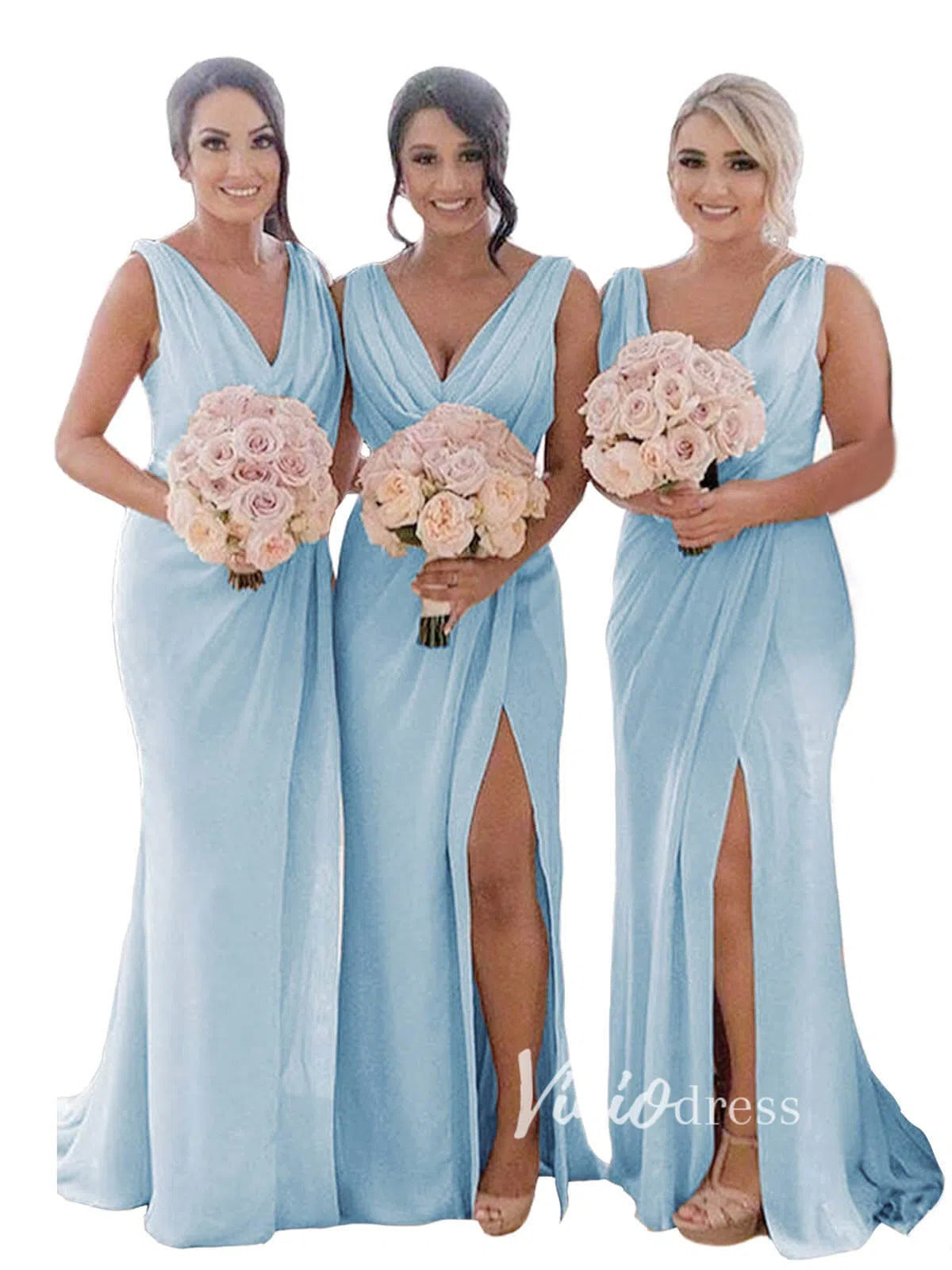 Modest Champagne Long Bridesmaid Dresses with Slit Viniodress VB1003-bridesmaid dresses 2025 -Viniodress-Champagne Blush-Custom Size-