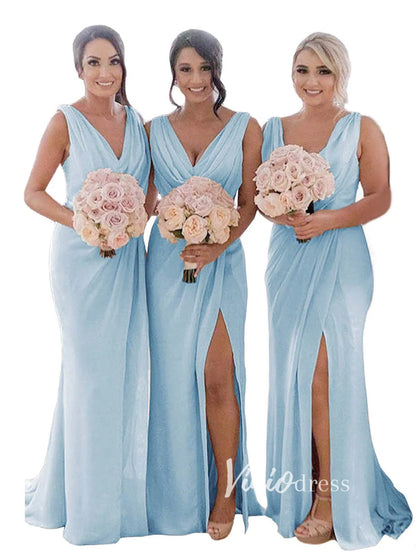 Modest Champagne Long Bridesmaid Dresses with Slit Viniodress VB1003-bridesmaid dresses 2025 -Viniodress-Champagne Blush-Custom Size-
