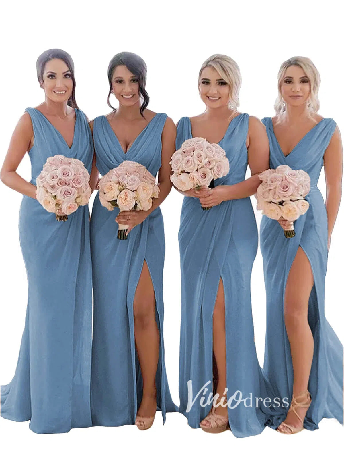 Modest Champagne Long Bridesmaid Dresses with Slit Viniodress VB1003-bridesmaid dresses 2025 -Viniodress-Champagne Blush-Custom Size-