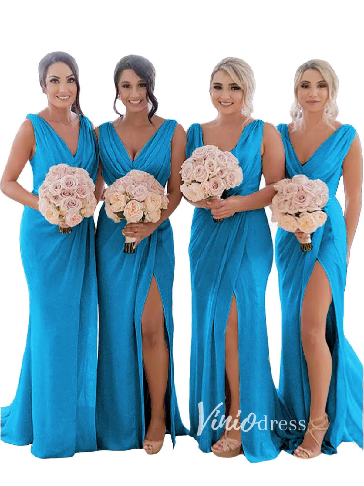 Modest Champagne Long Bridesmaid Dresses with Slit Viniodress VB1003-bridesmaid dresses 2025 -Viniodress-Champagne Blush-Custom Size-