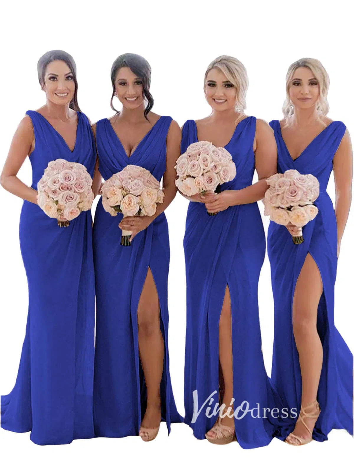 Modest Champagne Long Bridesmaid Dresses with Slit Viniodress VB1003-bridesmaid dresses 2025 -Viniodress-Champagne Blush-Custom Size-