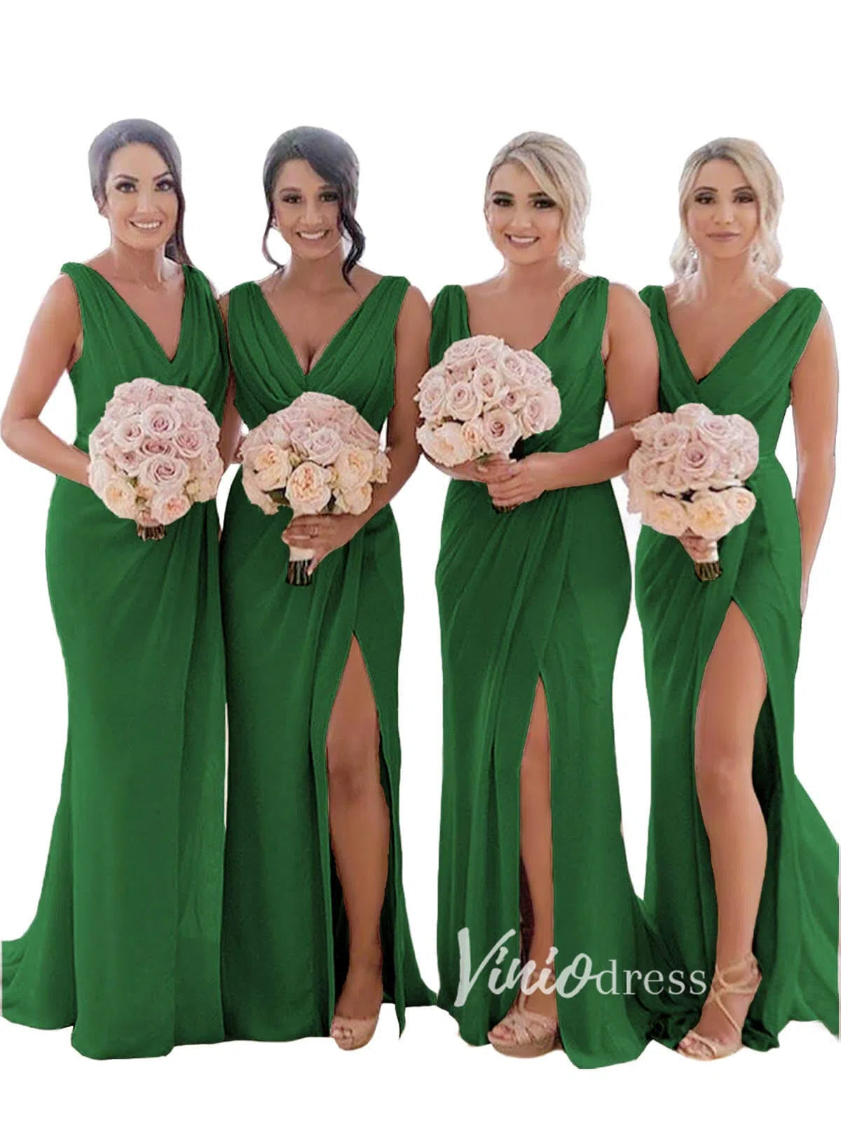Modest Champagne Long Bridesmaid Dresses with Slit Viniodress VB1003-bridesmaid dresses 2025 -Viniodress-Champagne Blush-Custom Size-