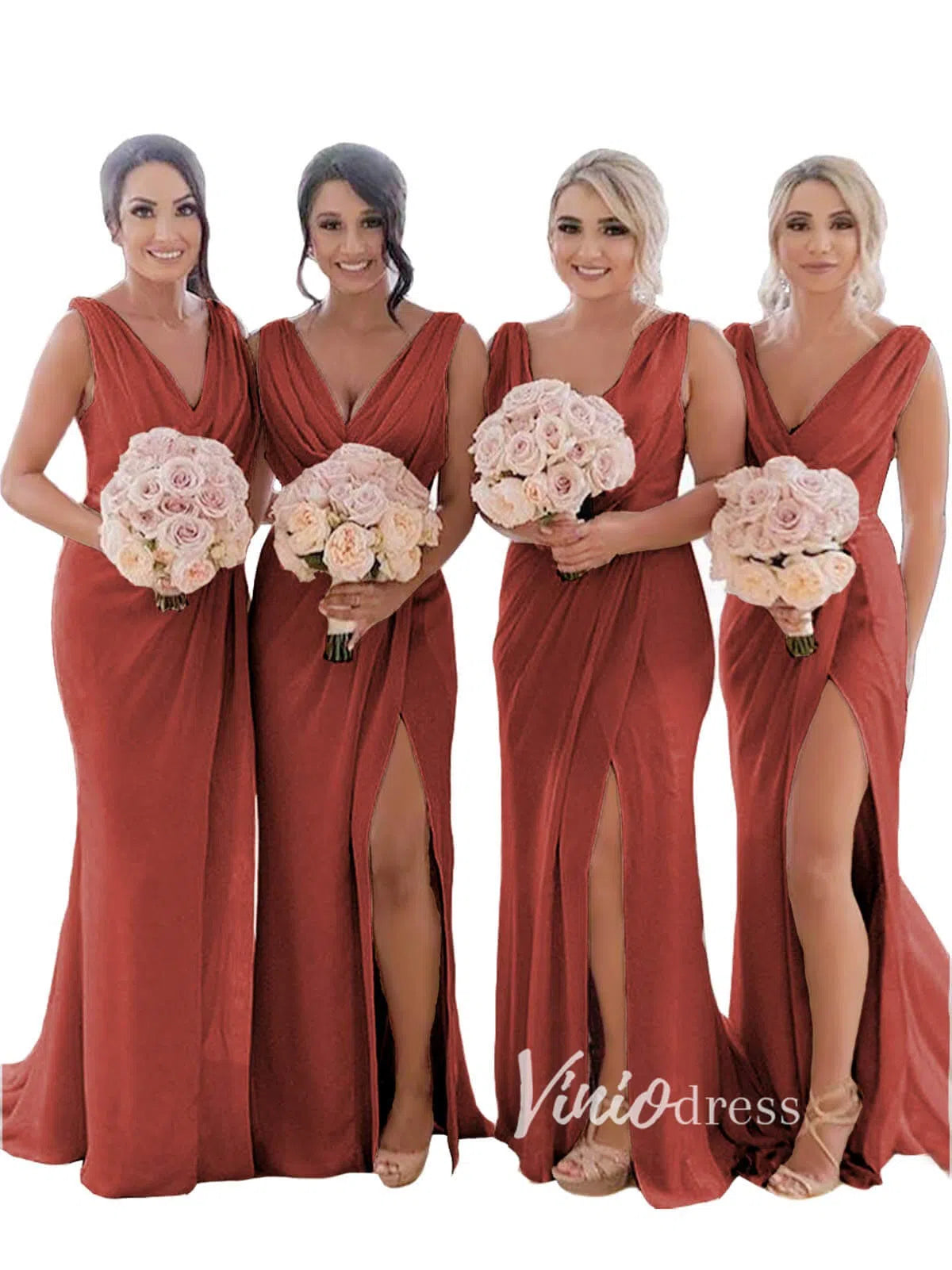 Modest Champagne Long Bridesmaid Dresses with Slit Viniodress VB1003-bridesmaid dresses 2025 -Viniodress-Champagne Blush-Custom Size-