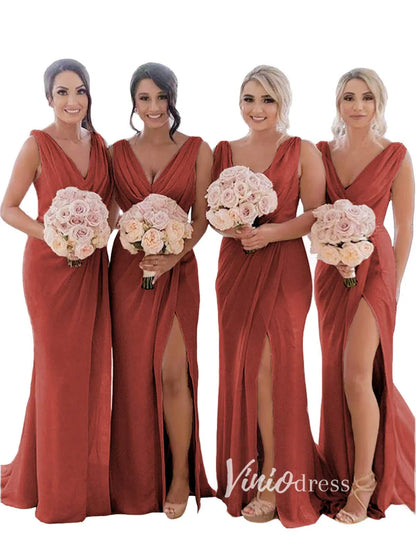 Modest Champagne Long Bridesmaid Dresses with Slit Viniodress VB1003-bridesmaid dresses 2025 -Viniodress-Champagne Blush-Custom Size-