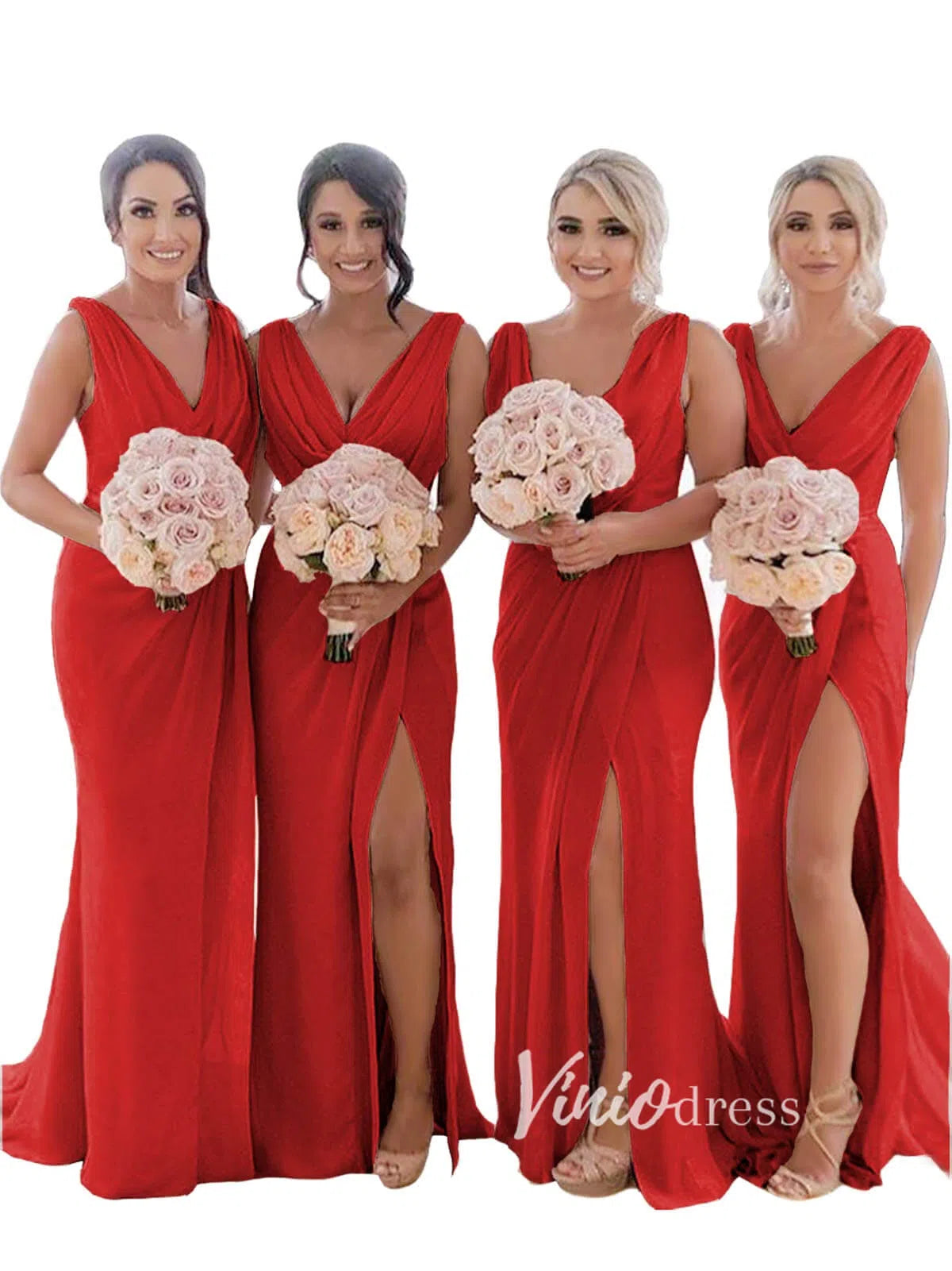 Modest Champagne Long Bridesmaid Dresses with Slit Viniodress VB1003-bridesmaid dresses 2025 -Viniodress-Champagne Blush-Custom Size-