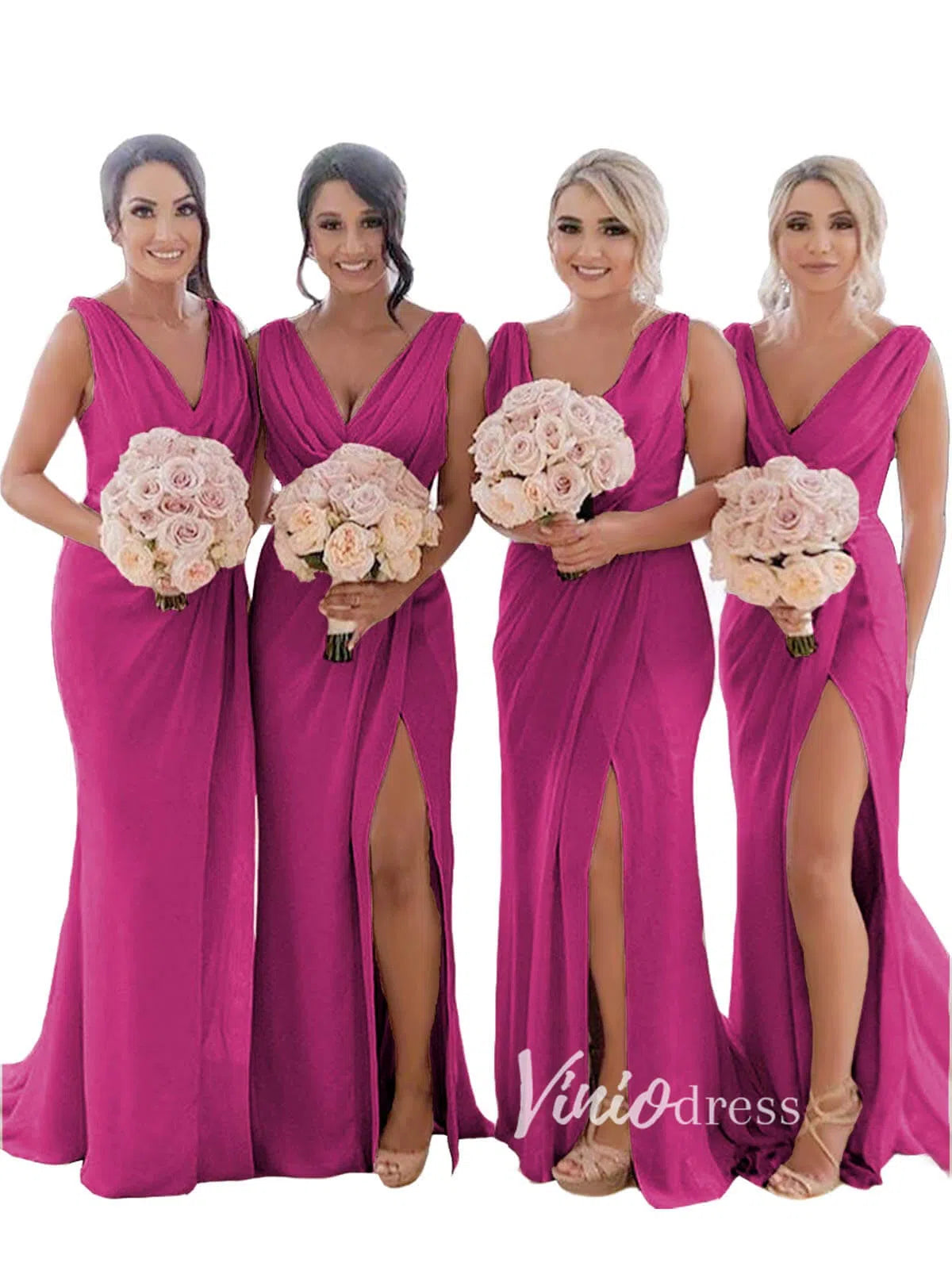 Modest Champagne Long Bridesmaid Dresses with Slit Viniodress VB1003-bridesmaid dresses 2025 -Viniodress-Champagne Blush-Custom Size-