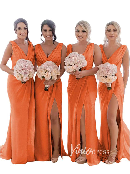 Modest Champagne Long Bridesmaid Dresses with Slit Viniodress VB1003-bridesmaid dresses 2025 -Viniodress-Champagne Blush-Custom Size-
