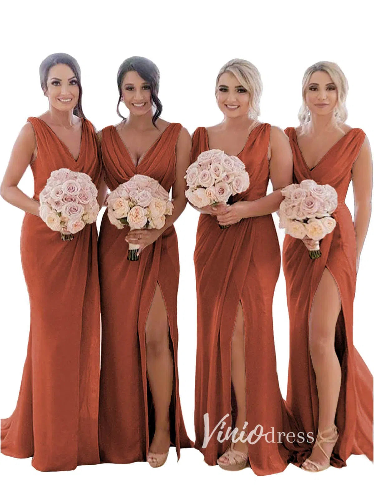 Modest Champagne Long Bridesmaid Dresses with Slit Viniodress VB1003-bridesmaid dresses 2025 -Viniodress-Champagne Blush-Custom Size-