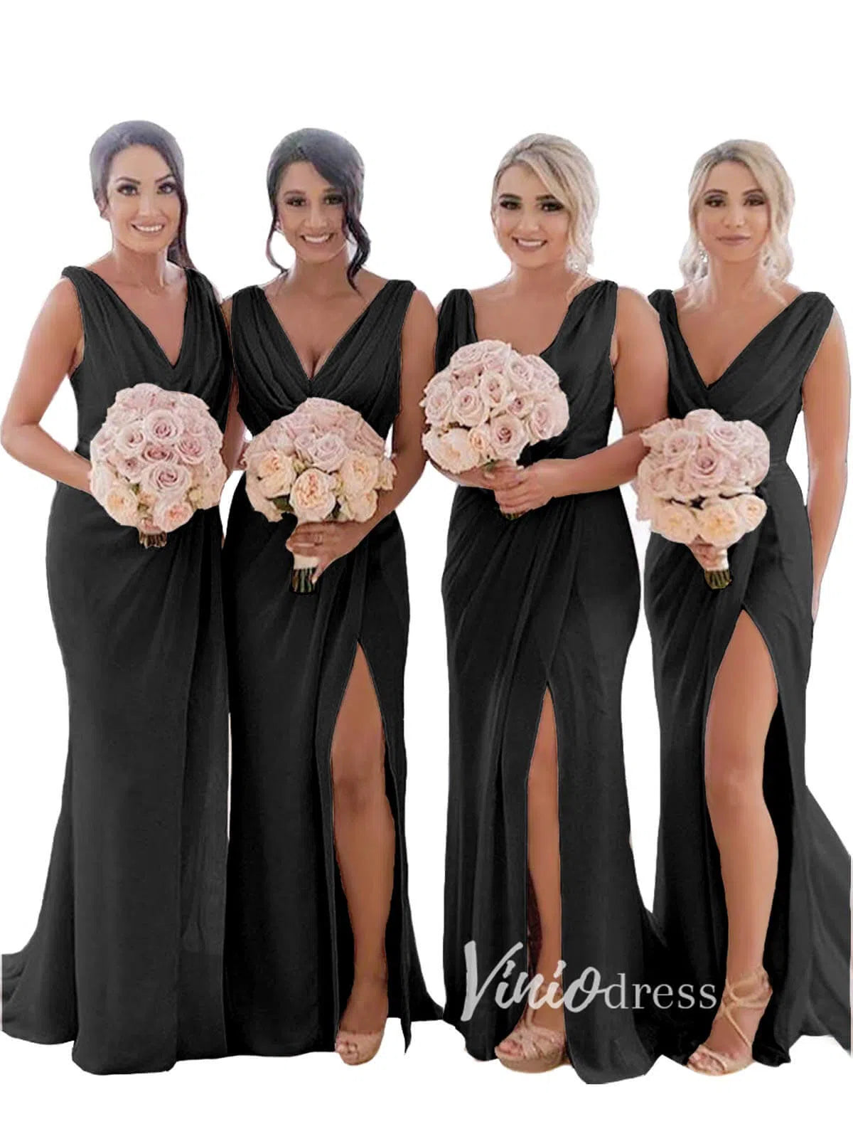 Modest Champagne Long Bridesmaid Dresses with Slit Viniodress VB1003-bridesmaid dresses 2025 -Viniodress-Champagne Blush-Custom Size-