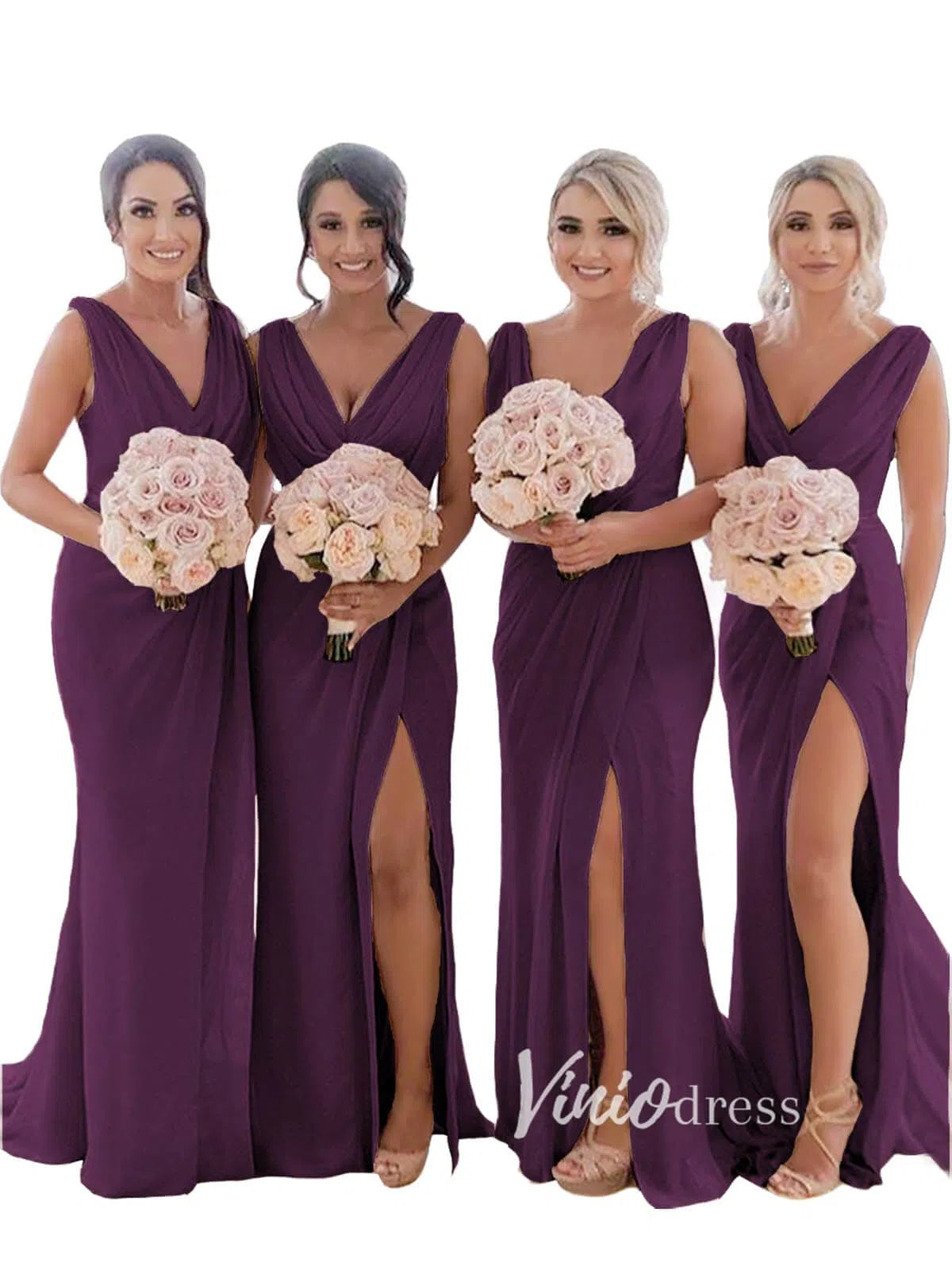 Modest Champagne Long Bridesmaid Dresses with Slit Viniodress VB1003-bridesmaid dresses 2025 -Viniodress-Champagne Blush-Custom Size-