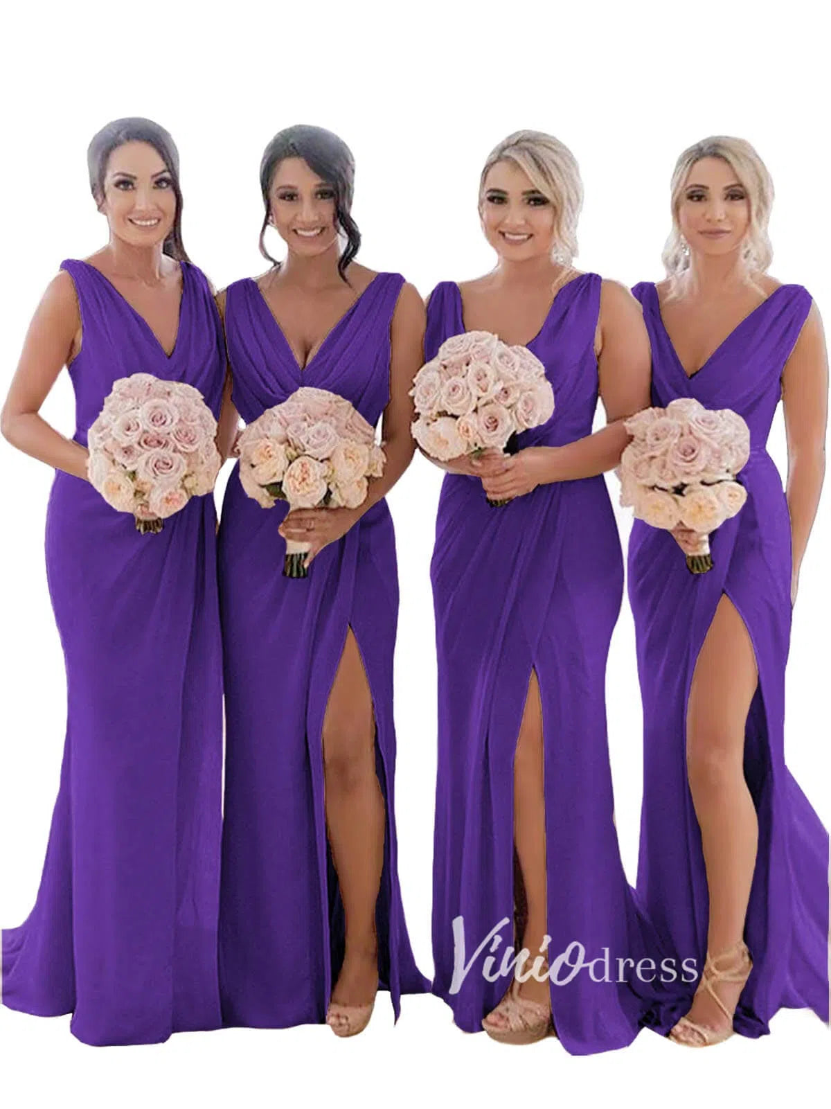 Modest Champagne Long Bridesmaid Dresses with Slit Viniodress VB1003-bridesmaid dresses 2025 -Viniodress-Champagne Blush-Custom Size-