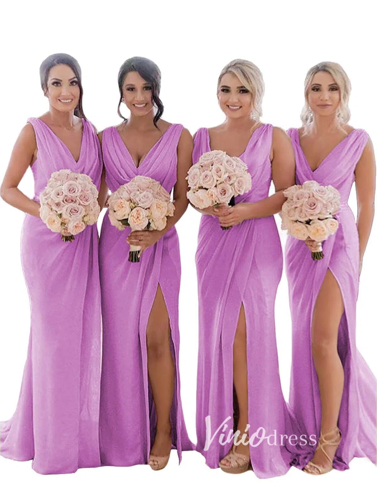 Modest Champagne Long Bridesmaid Dresses with Slit Viniodress VB1003-bridesmaid dresses 2025 -Viniodress-Champagne Blush-Custom Size-
